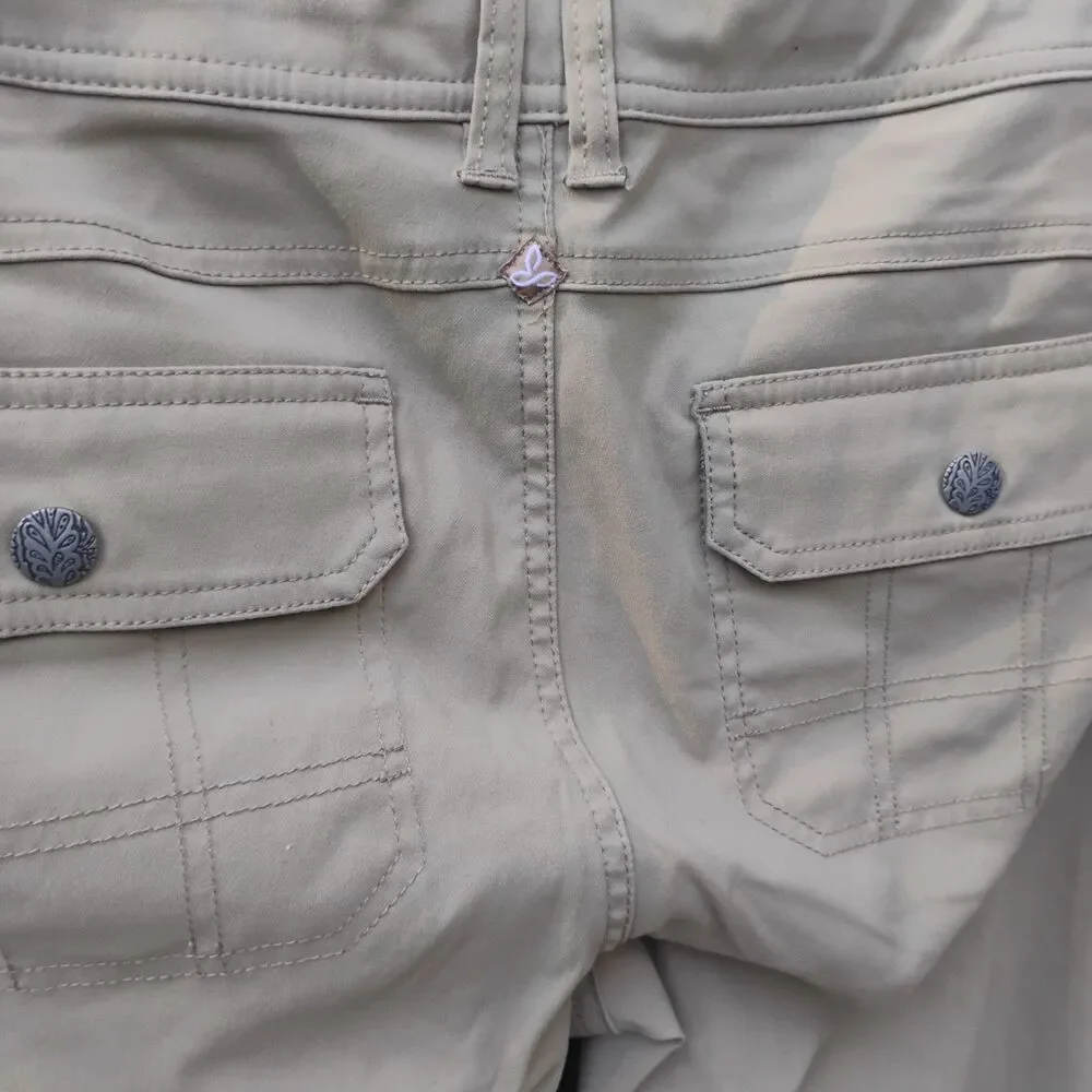 Prana Halle Hiking Pants Women 10 Regular Beige Tan Roll Up Convertible Cargo